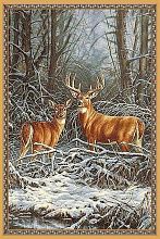 Пушистый круглый шерстяной пейзажный ковер Hunnu 6S1295 28 олени зимой