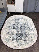 Ковер из Турции из бамбукового шелка DOKU 9338H BLUE / CREAM Овал